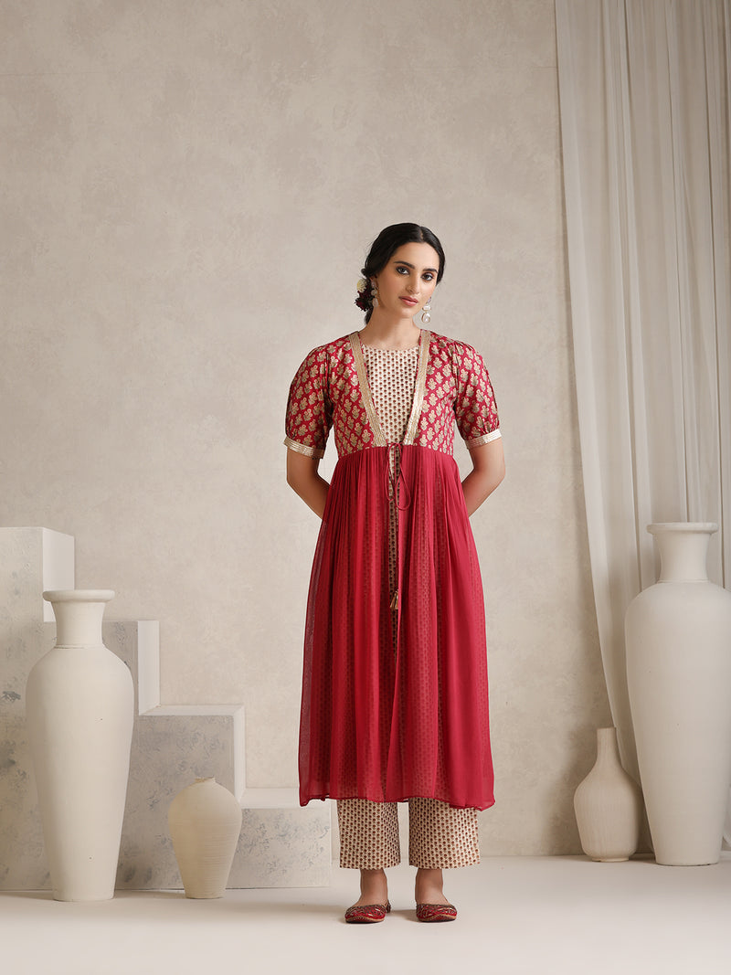 Traditional Jacket Style Cord Set with Printed Inner & Trouser