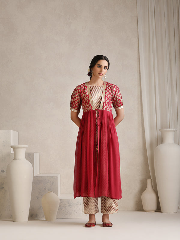 Traditional Jacket Style Cord Set with Printed Inner & Trouser