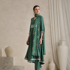 Khushal K Ethnic Motifs Green  Anarkali Sequinned Kurta set