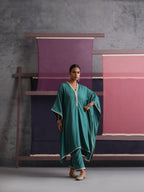 Khushal K Women V-Neck-line Green Kaftan set