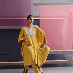 Khushal K Women Motifs Yoke Design Yellow Kaftan set