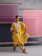 Khushal K Women Motifs Yoke Design Yellow Kaftan set