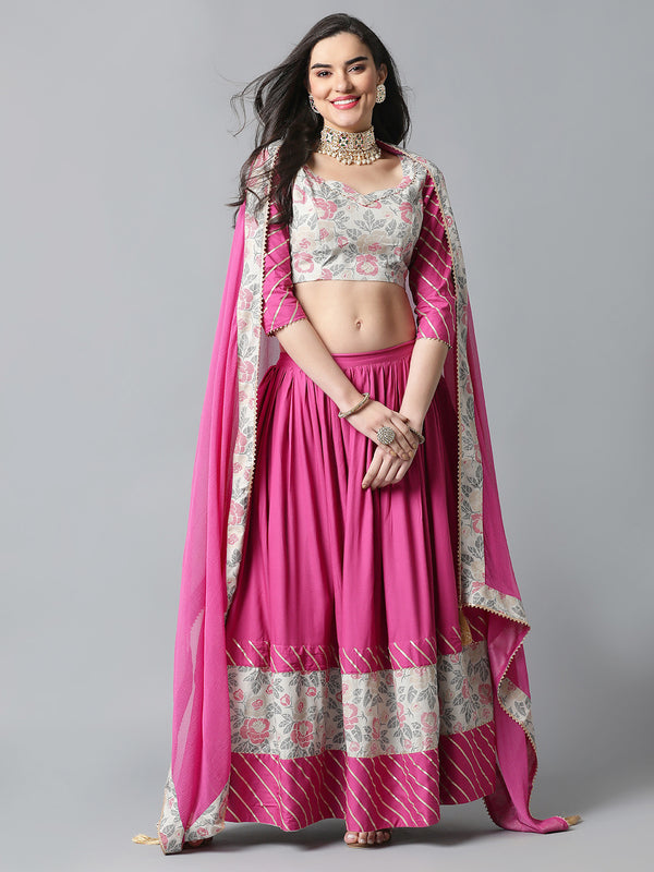 Floral Printed Gotta Patti Ready To Wear Lehenga & Blouse With Dupatta