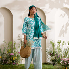 Khushal K Women Cotton Kurti And Farshi Salwar  With Dupatta Set - Green