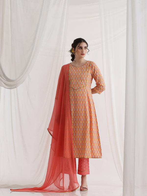 Khushal K Women Geometric Printed Pure Cotton A-Line Kurta set