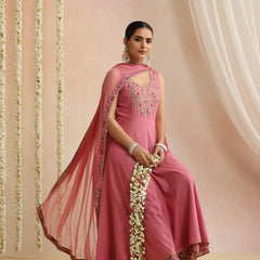 Pink embroidered Kurta with Palazzos with dupatta