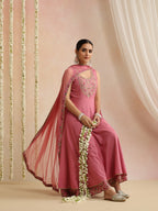 Pink embroidered Kurta with Palazzos with dupatta