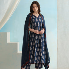 Khushal K Floral Printed V-Neck Pure Cotton Kurta set