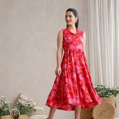 Women Floral Print A-Line Midi Dress