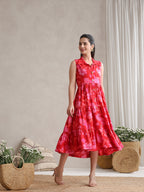 Women Floral Print A-Line Midi Dress