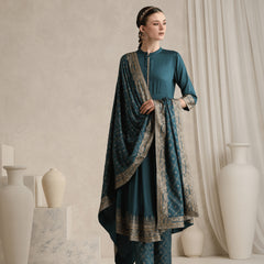 Ethnic Motifs Printed Mandarin Collar A-Line Kurta With Trousers And Dupatta