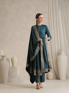 Ethnic Motifs Printed Mandarin Collar A-Line Kurta With Trousers And Dupatta