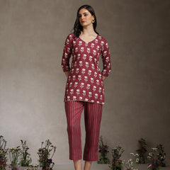 Floral Printed V-Neck Cotton Cord Set