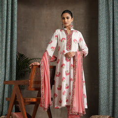 Floral Printed Mandarin Collar Pure Cotton A-Line Kurta With Palazzos & Dupatta