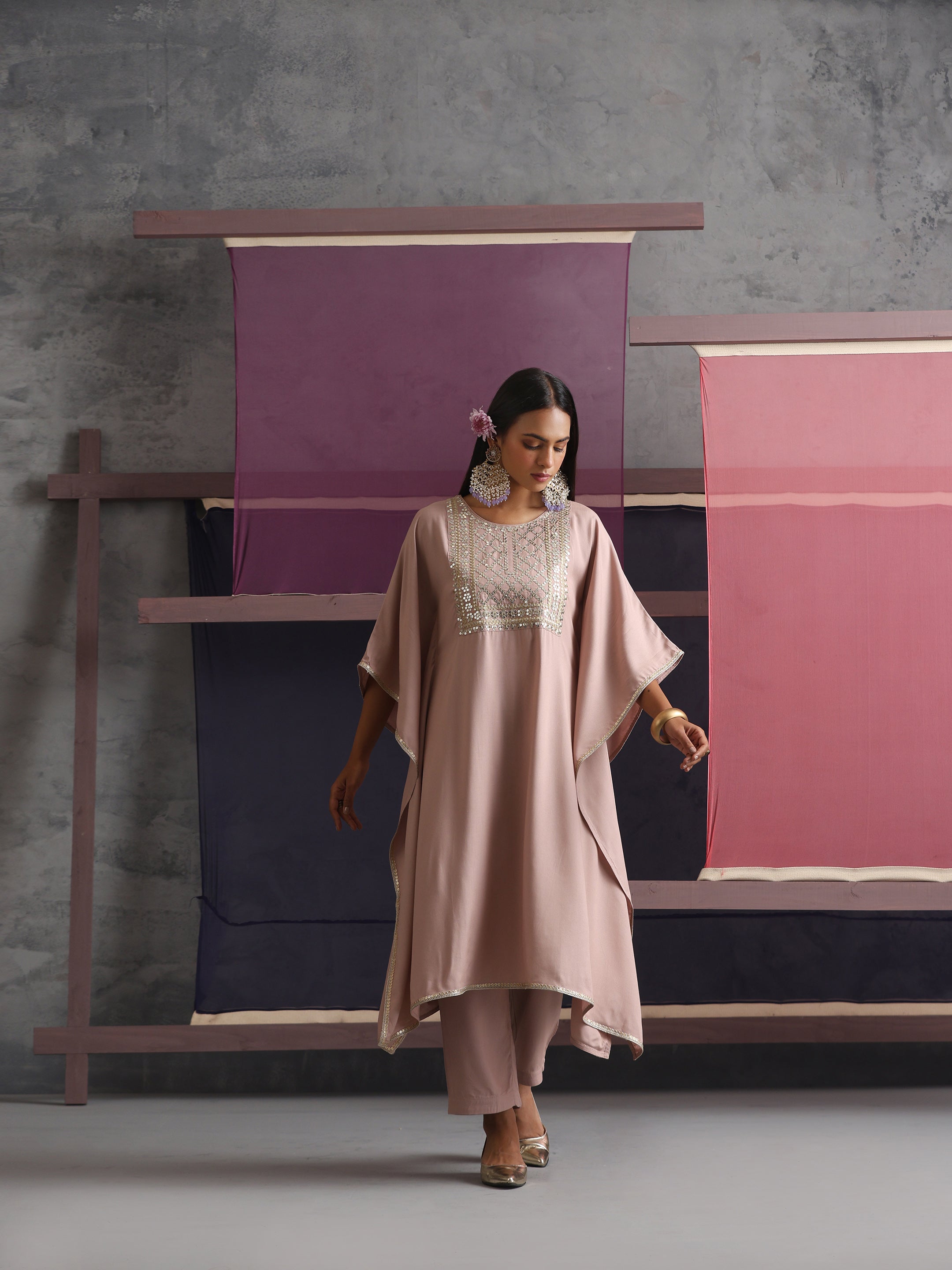 Khushal K Women Motifs Embroidered Kaftan set