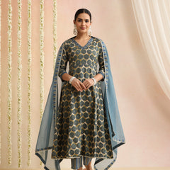 Women Ethnic Motifs Thread Work Pure Cotton Kurta with Trousers & Dupatta