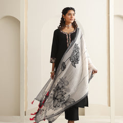 Khushal K Women Pure Silk black Embroidered Kurta & Palazzo With Dupatta