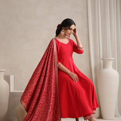 Khushal K Women Red Anarkali Zari Kurta set