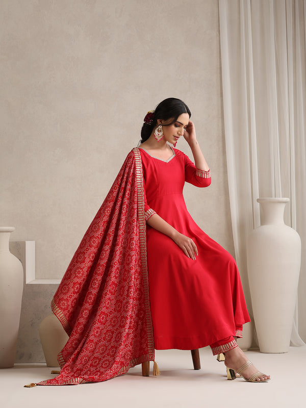 Khushal K Women Red Anarkali Zari Kurta set