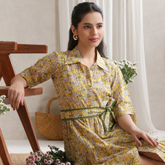 Women Floral Print Shirt Dress