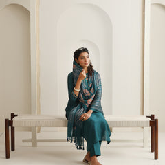 Khushal K Women Pure Silk green Embroidered Kurta & Palazzo With Dupatta