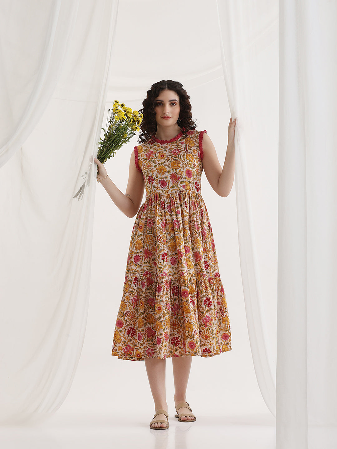 Women Floral Print Fit & Flare Midi Dress