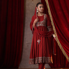 Khushal K Women Cotton kurta and palazzo with dupatta set - Rust