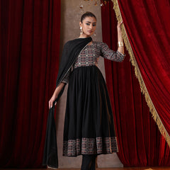 Khushal K Women Cotton kurta and palazzo with dupatta set - Black