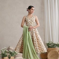 Women Cream-coloured printed Kurta with Palazzos with dupatta