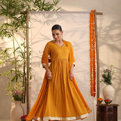 Khushal K Women Cotton Kurta and Palazzo With Dupatta Set - Mustard
