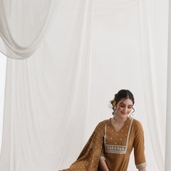 Khushal K Ethnic Motifs Brown  Anarkali Sequinned Kurta set
