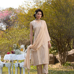 Khushal K Women Printed Regular Pure Cotton brown Kurta & Palazzo With Dupatta