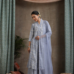 Floral Printed Pure Cotton A-Line Kurta With Palazzos And Dupatta