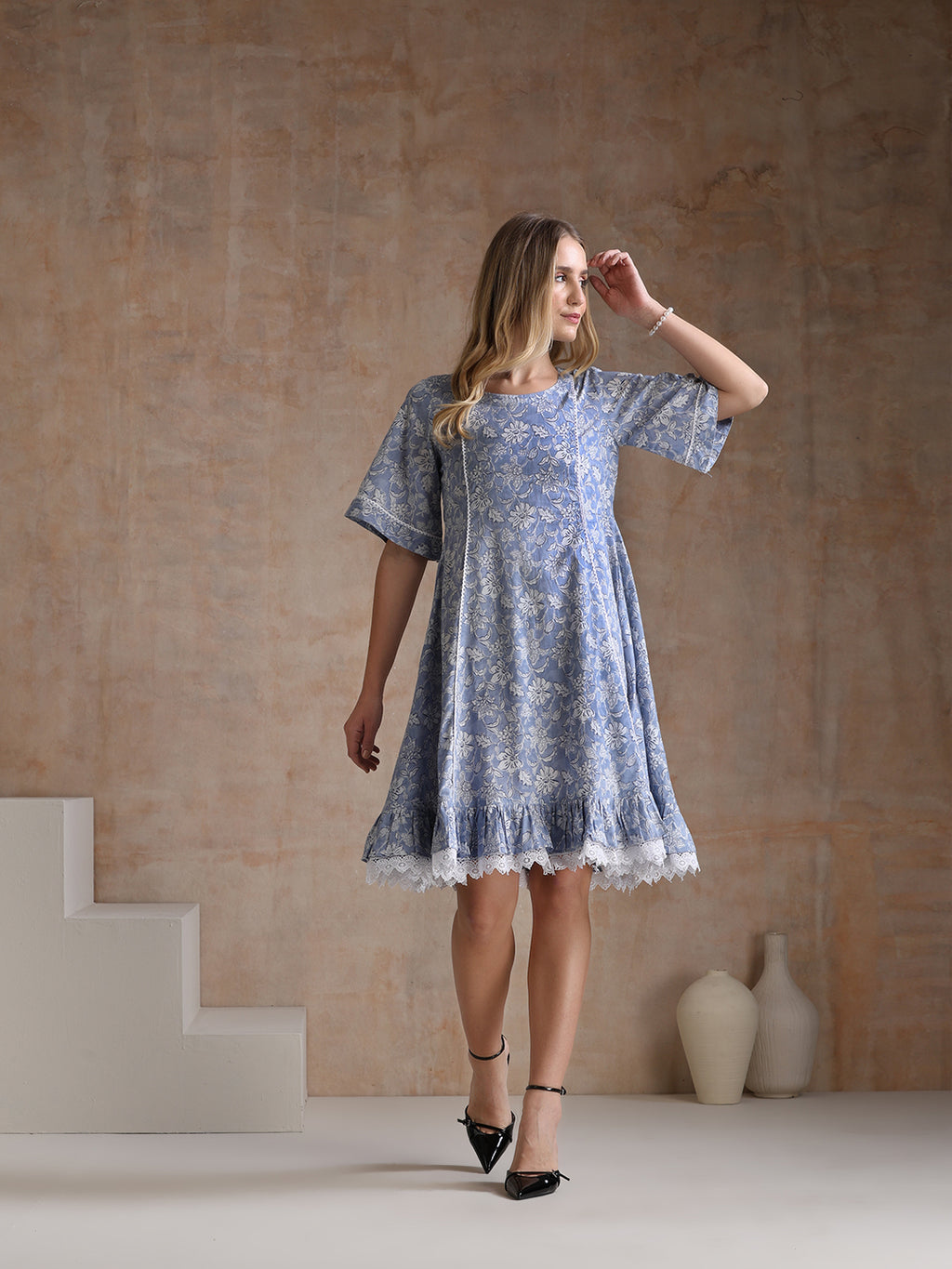 Women Floral Printed Cotton Fit and Flare A-Line Dress