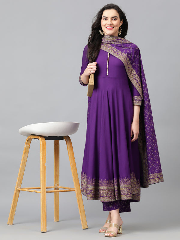 Women Ethnic Motifs Printed Empire Kurta with Palazzos & With Dupatta