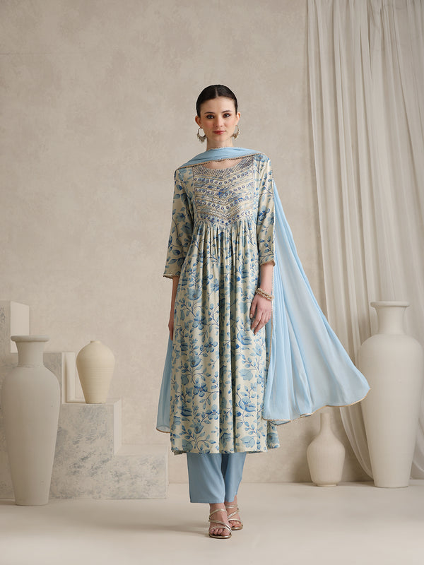 Khushal K Women Floral Printed Regular  Thread Work Kurta set