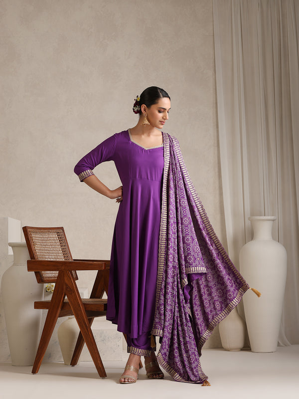 Khushal K Women Purple Anarkali Zari Kurta set