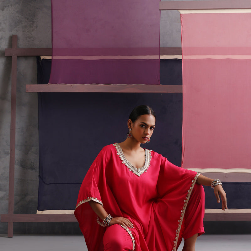 Women V-Neck Pink Kaftan Set - Khushal K - Image 1
