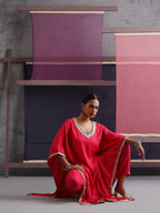 Khushal K Women V-Neck Pink Kaftan set