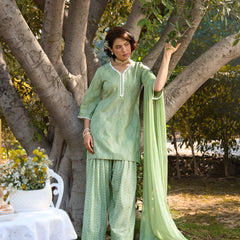 Khushal K Women Printed Regular Pure Cotton green Kurta & Farsi Salwar With Dupatta