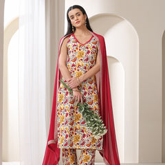Khushal K Floral Printed V-Neck Pure Cotton Straight Kurta set