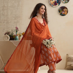 Khushal K Women Floral Printed Regular Pure Cotton Pink Kurta & Palazzo With Dupatta