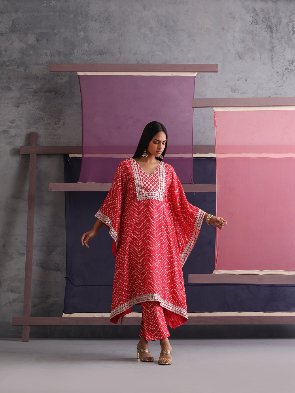 Khushal K Women Ethnic Motifs Printed Red Kaftan set