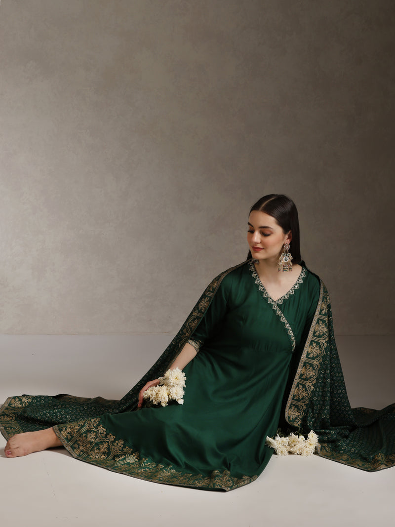 Khushal K Floral Printed Anarkali Thread Work Kurta set