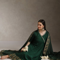 Khushal K Floral Printed Anarkali Thread Work Kurta set