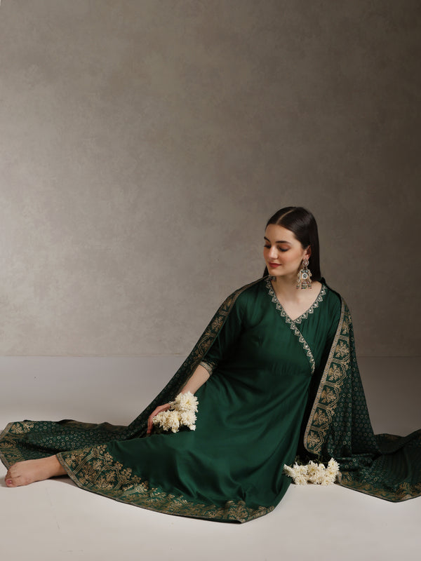 Khushal K Floral Printed Anarkali Thread Work Kurta set