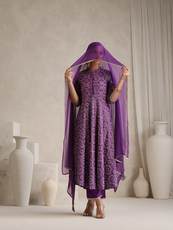 Khushal K Floral Printed Mandarin Collar Kurta set