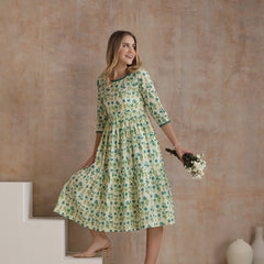 Women Floral Print Tiered Fit & Flare Midi Dress