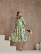 Women Floral Print Tiered Fit & Flare Midi Dress