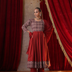 Khushal K Women Cotton kurta and palazzo with dupatta set - Rust